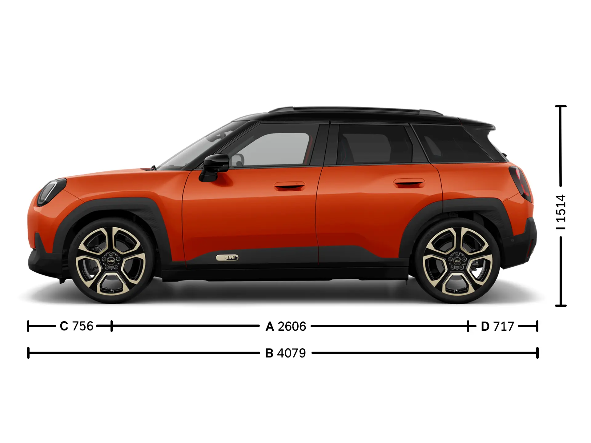 MINI Aceman Electric afmetingen zijkant