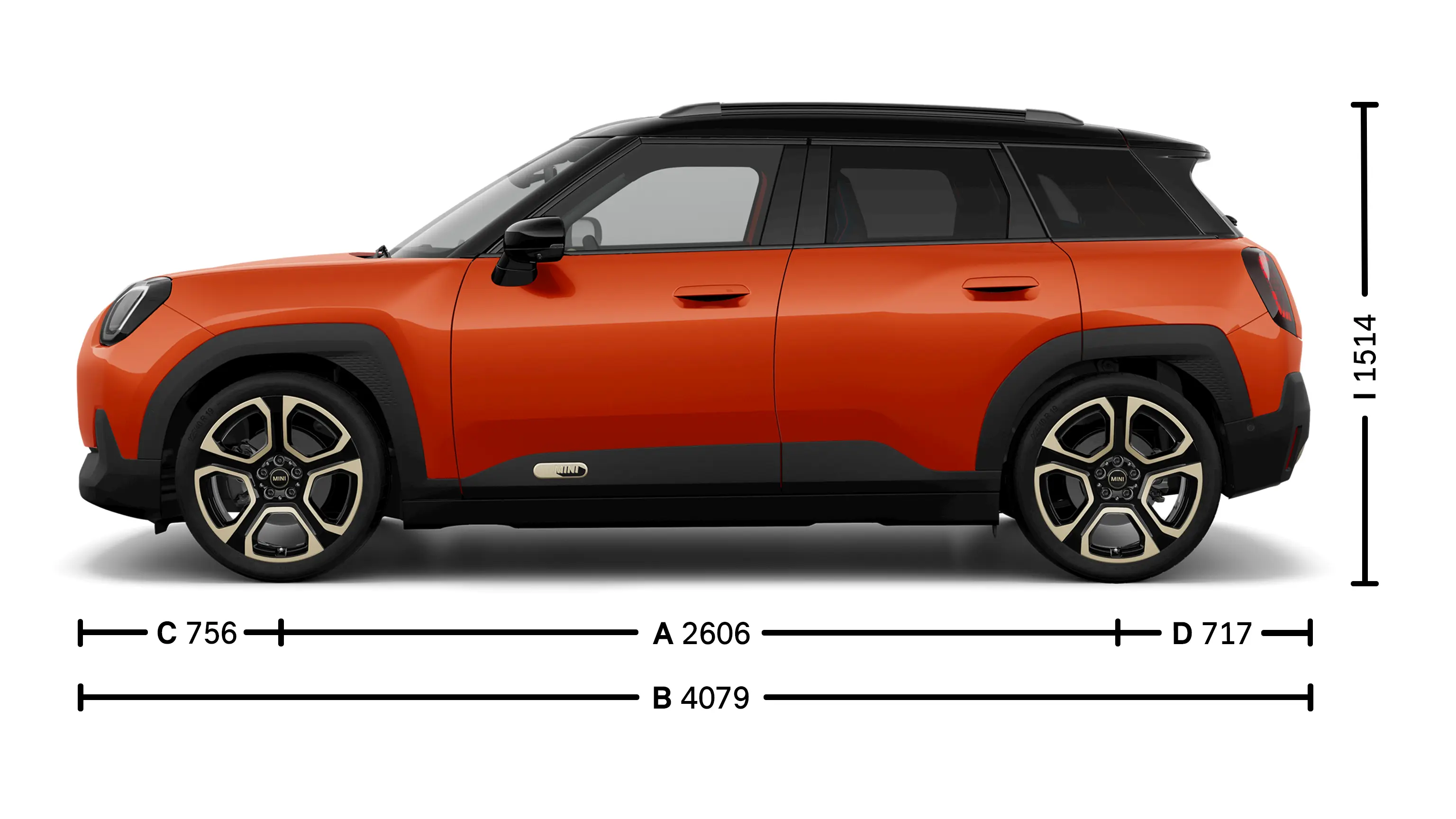 MINI Aceman Electric afmetingen zijkant