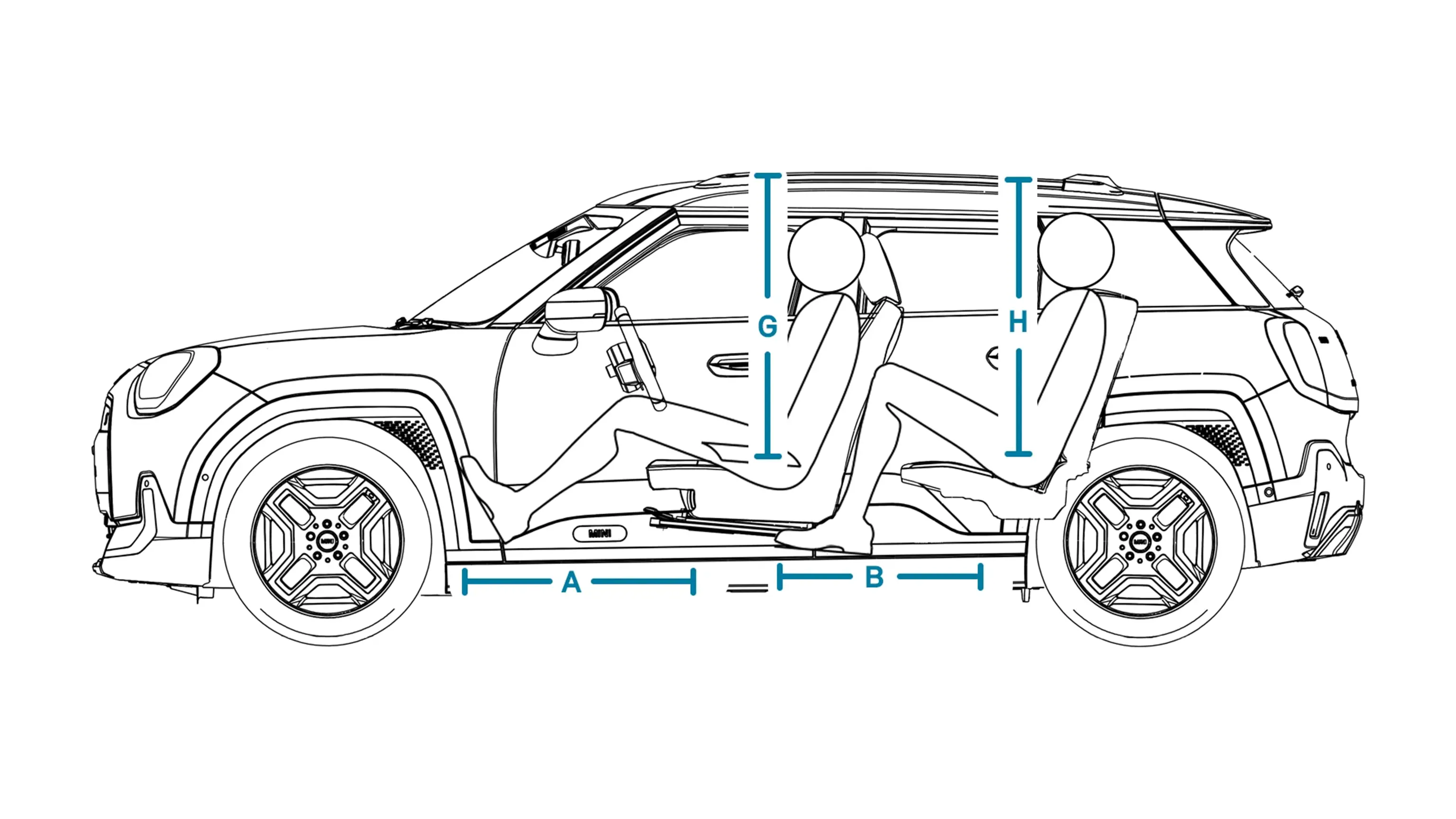 MINI Aceman Electric - afmetingen interieur zijkant