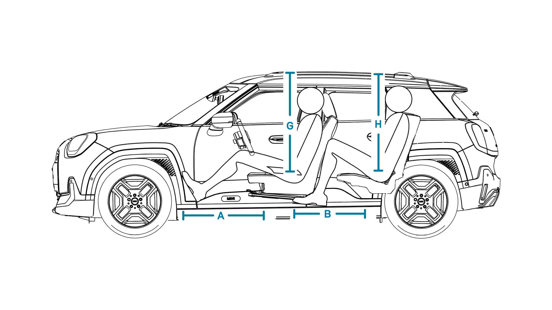 MINI Aceman Electric - afmetingen interieur zijkant
