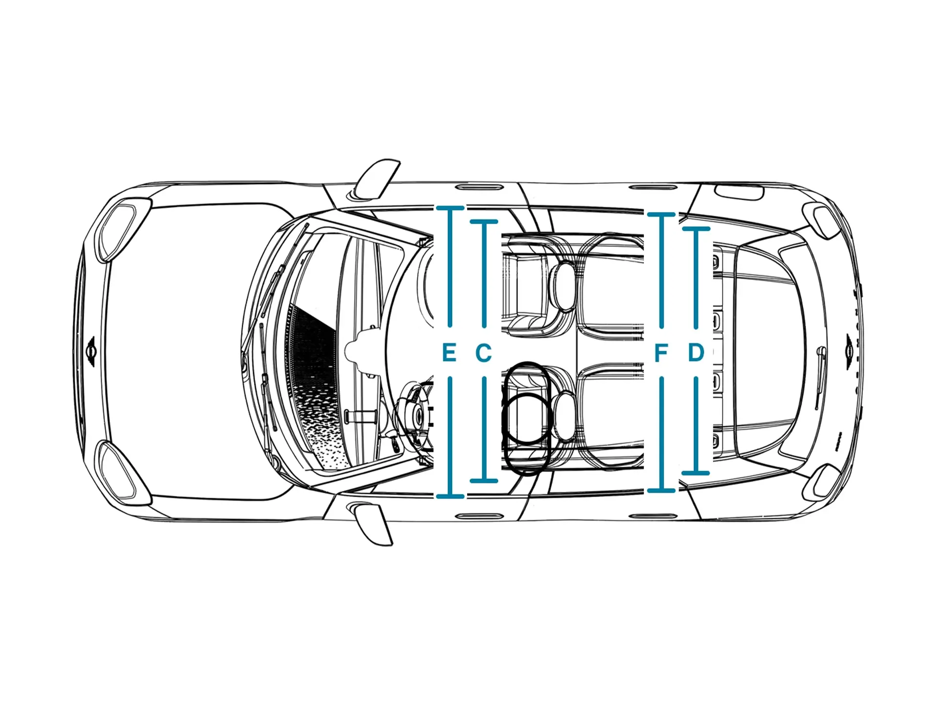 MINI Aceman Electric - afmetingen interieur bovenkant