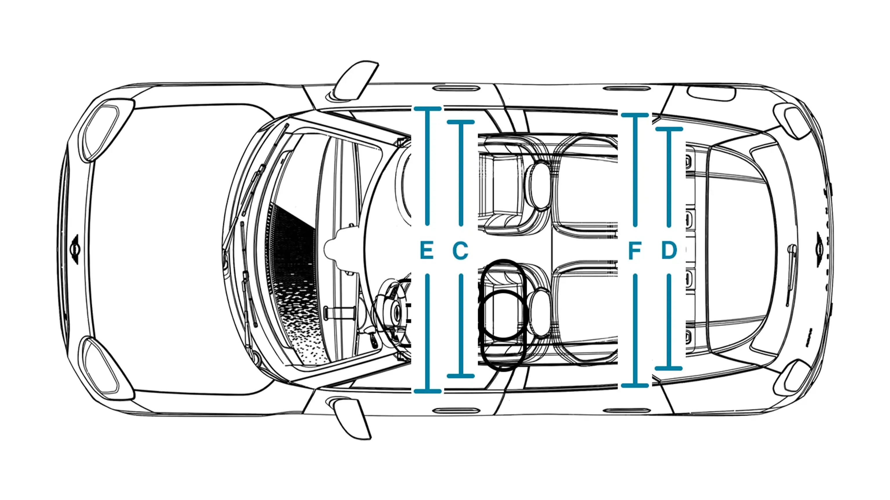 MINI Aceman Electric - afmetingen interieur bovenkant