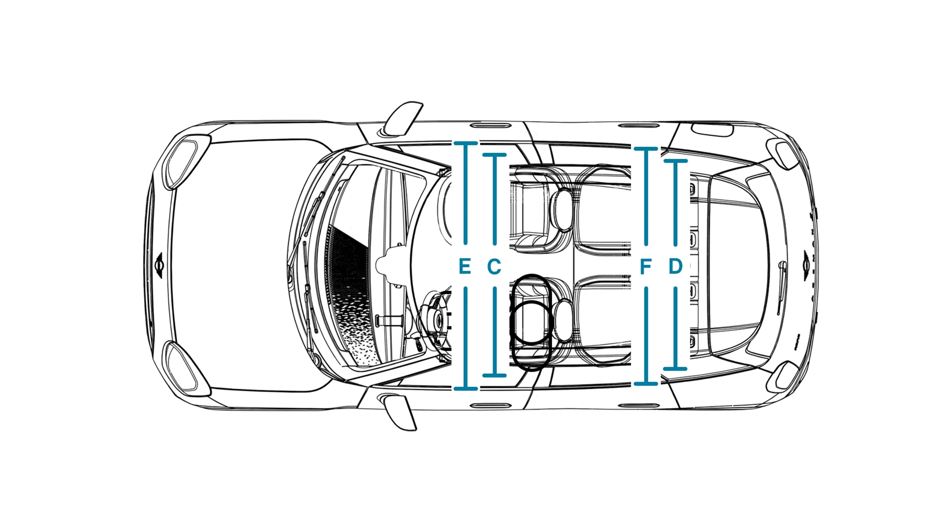 MINI Aceman Electric - afmetingen interieur bovenkant