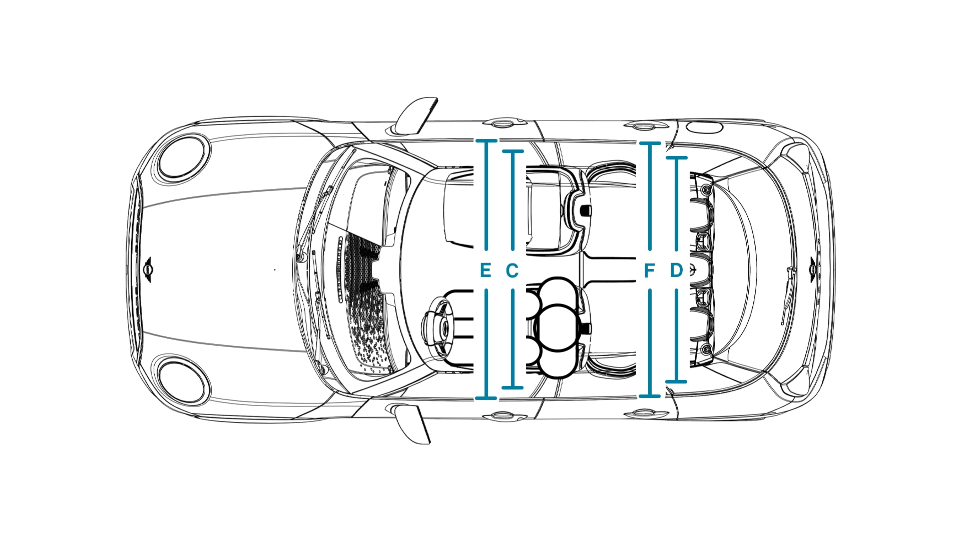 MINI Cooper 5-Deurs - afmetingen interieur bovenkant