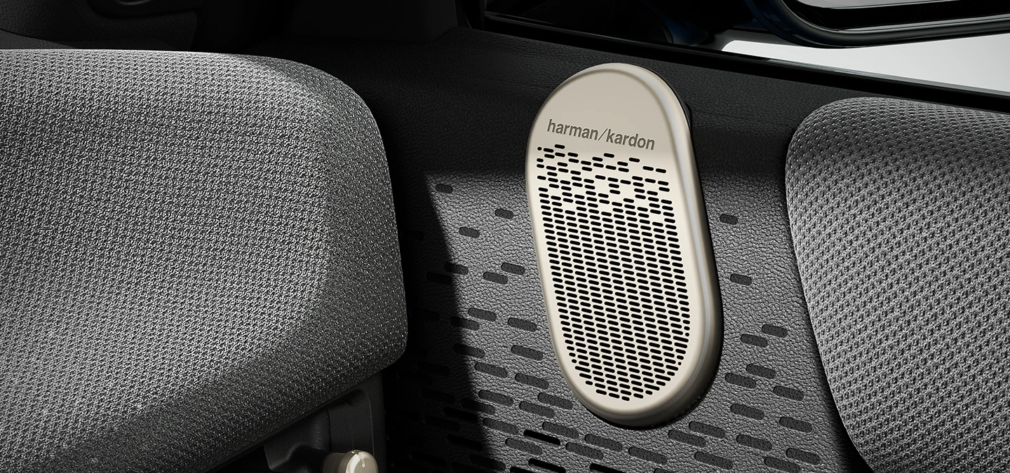 Gedetailleerde weergave van het MINI Harman Kardon Surround Sound System.