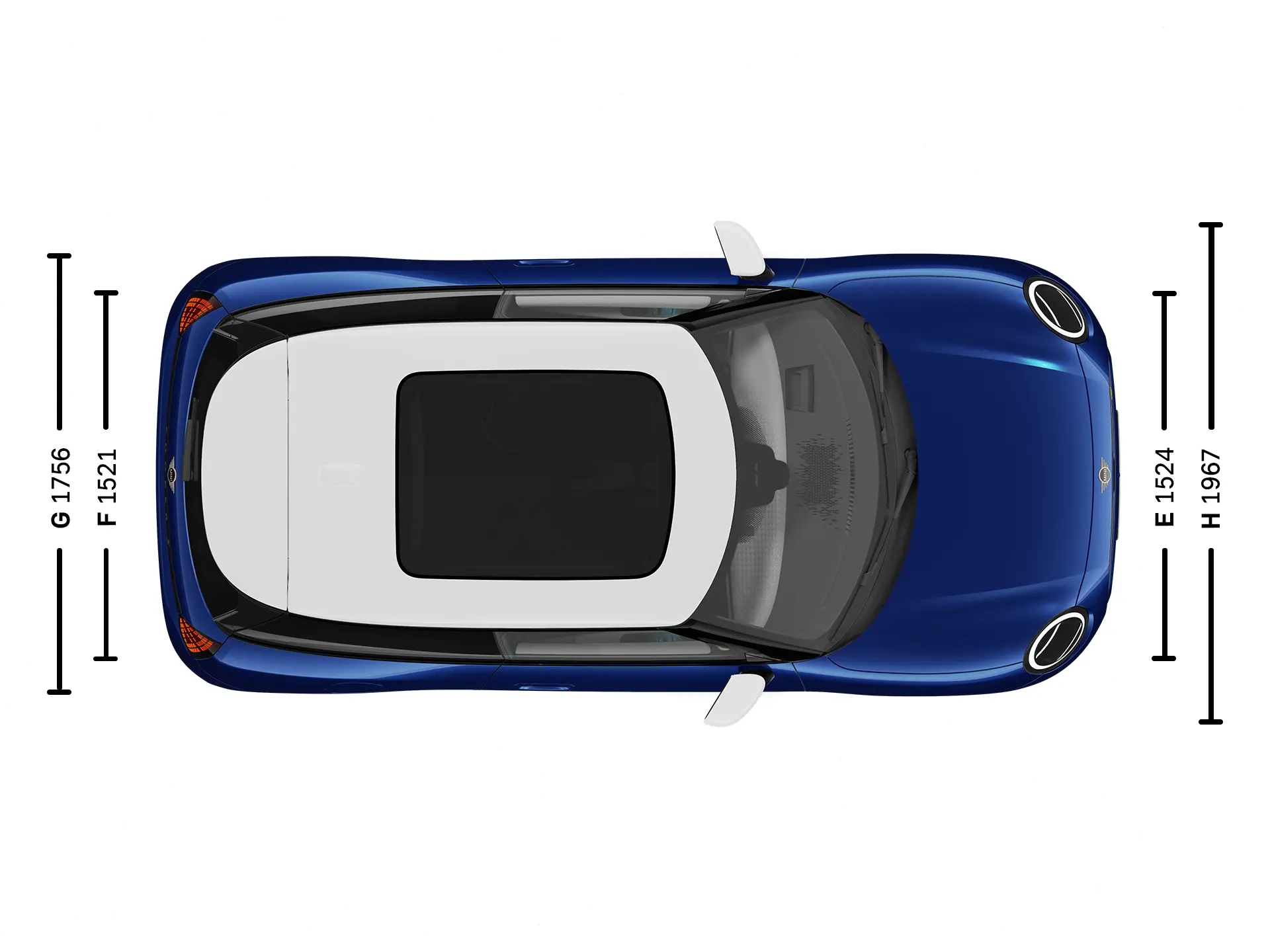 MINI Cooper Electric afmetingen bovenkant