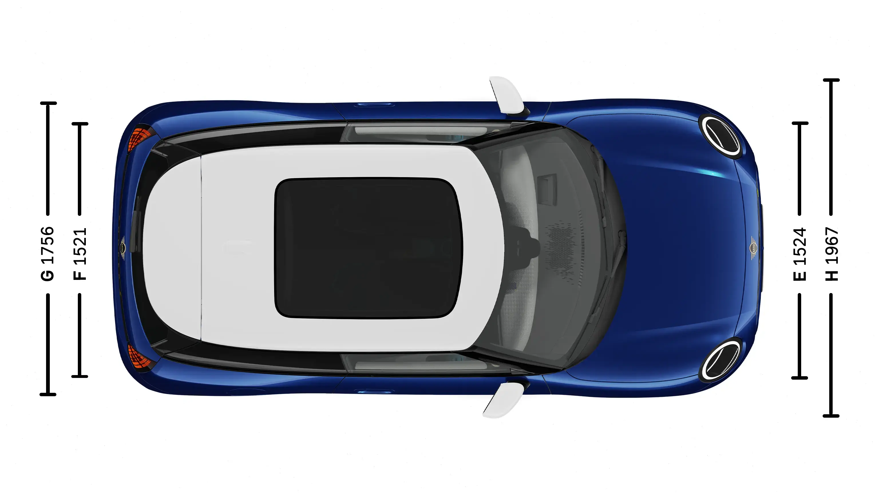 MINI Cooper Electric afmetingen bovenkant