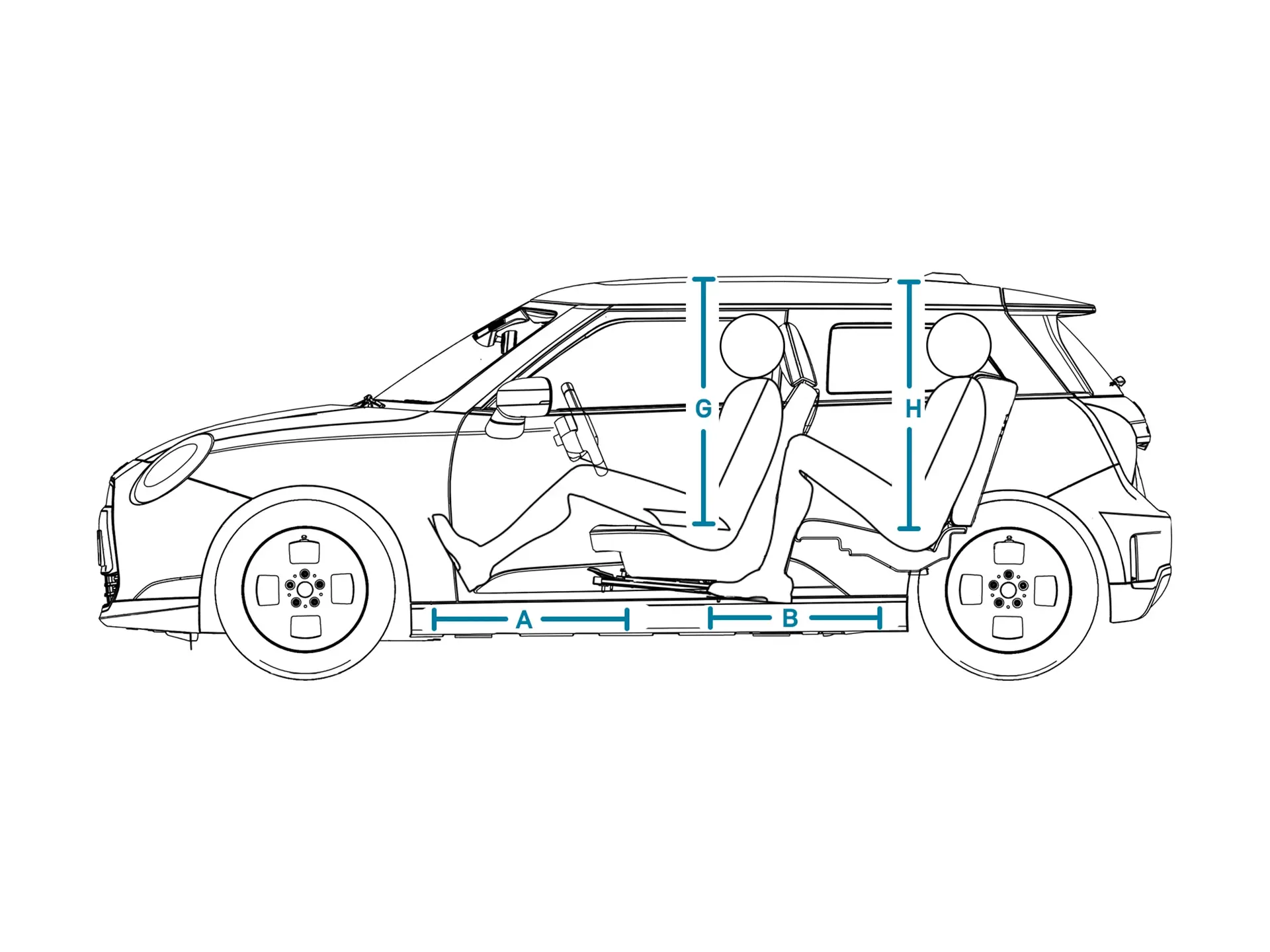 MINI Cooper Electric - afmetingen interieur zijkant