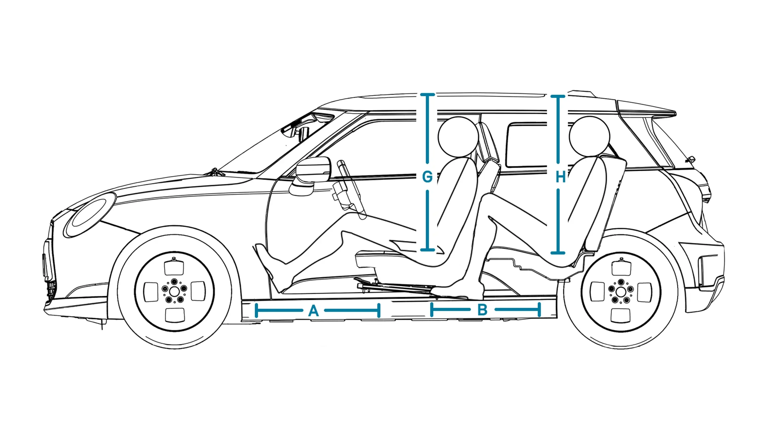 MINI Cooper Electric - afmetingen interieur zijkant