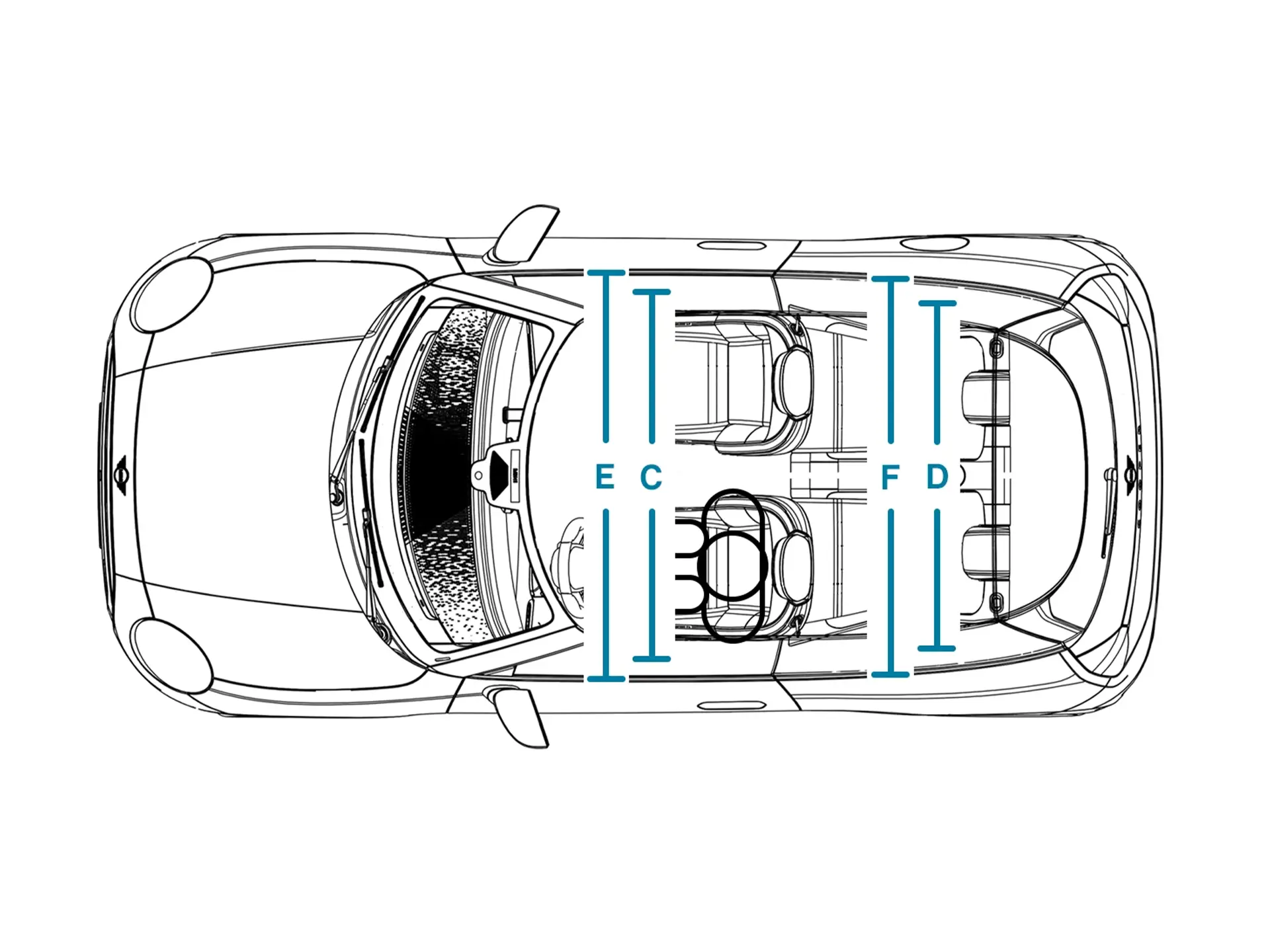 MINI Cooper Electric - afmetingen interieur bovenkant