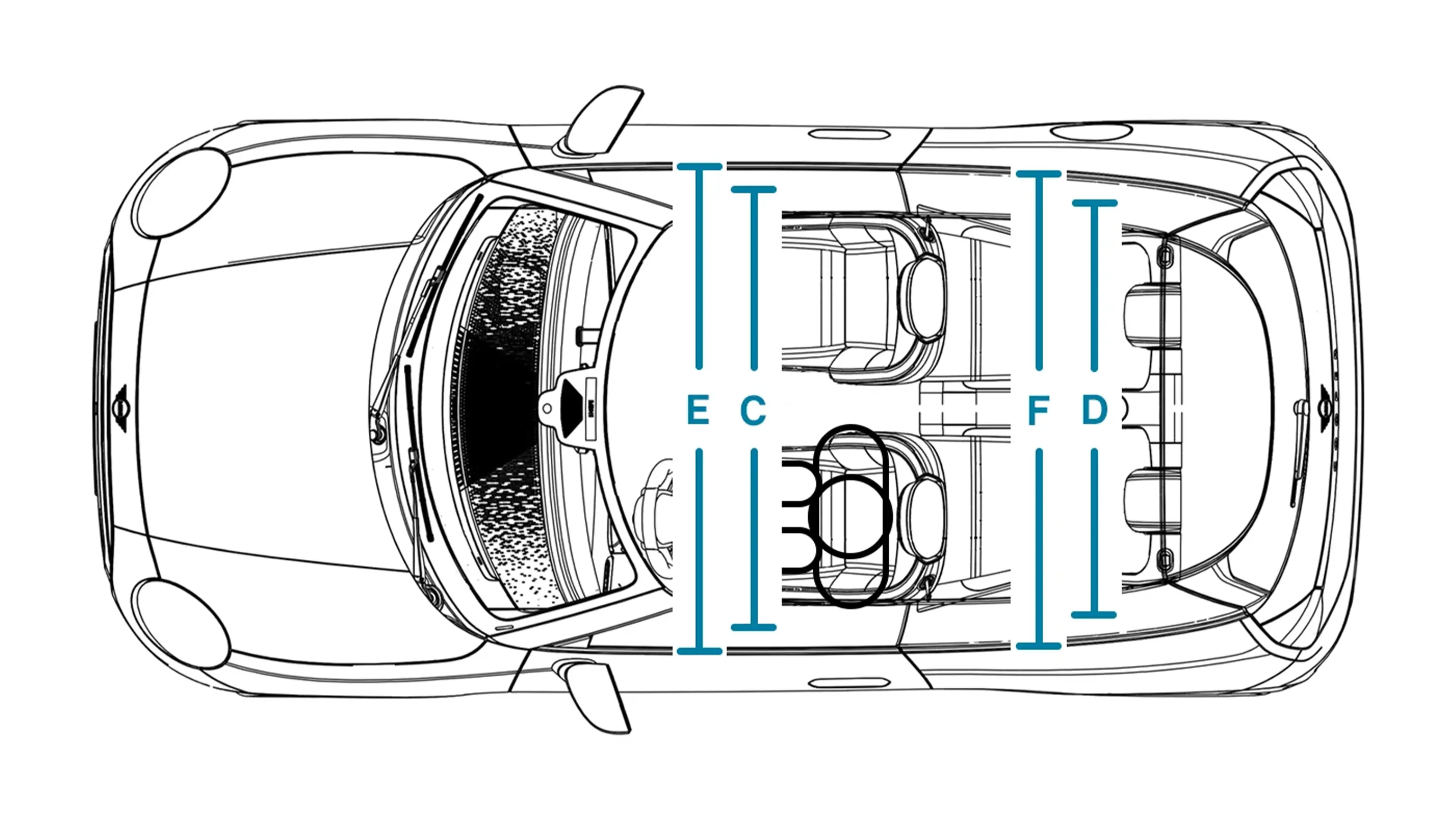 MINI Cooper Electric - afmetingen interieur bovenkant
