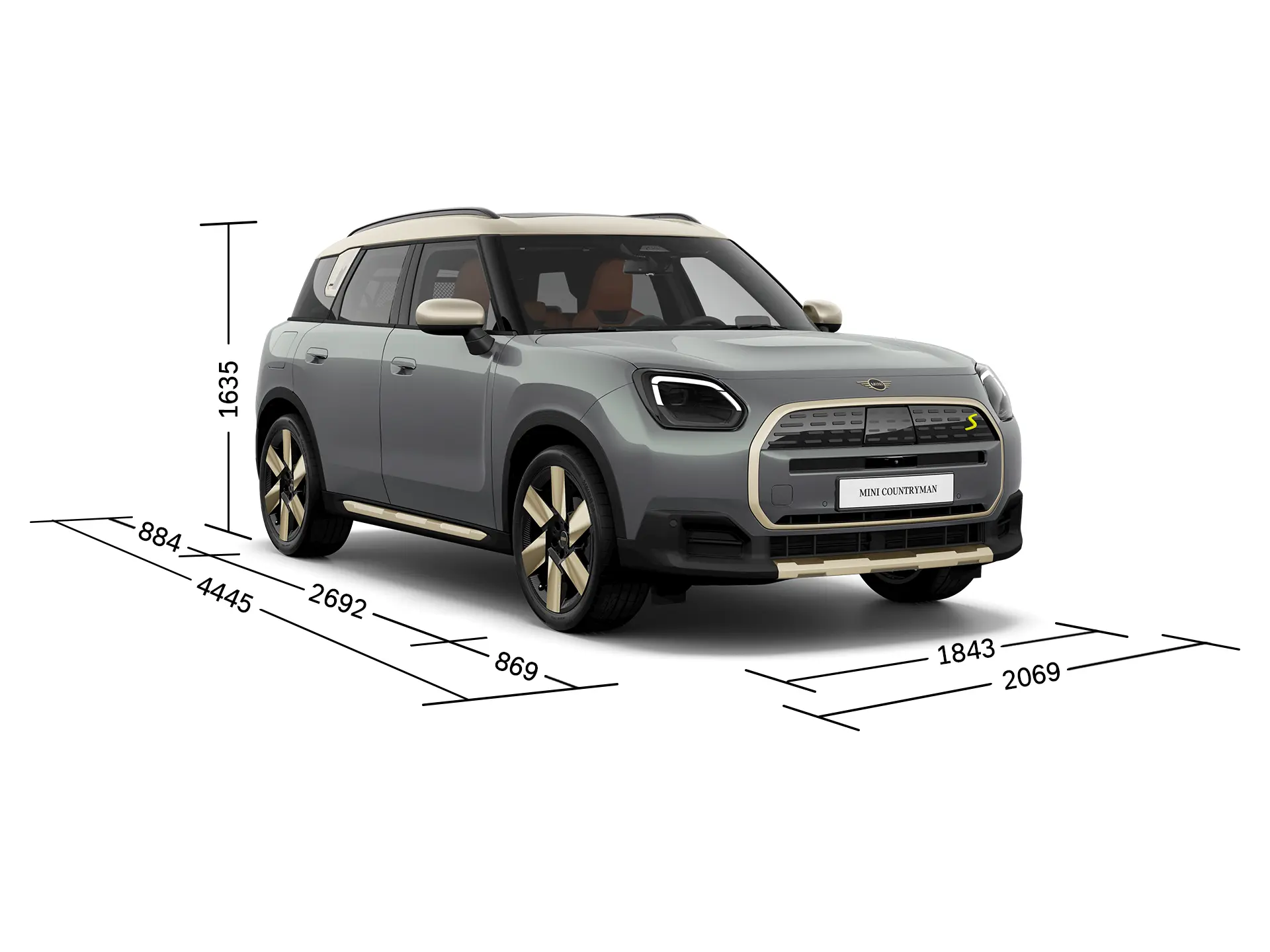 MINI Countryman Electric - vooraanzicht met afmetingen