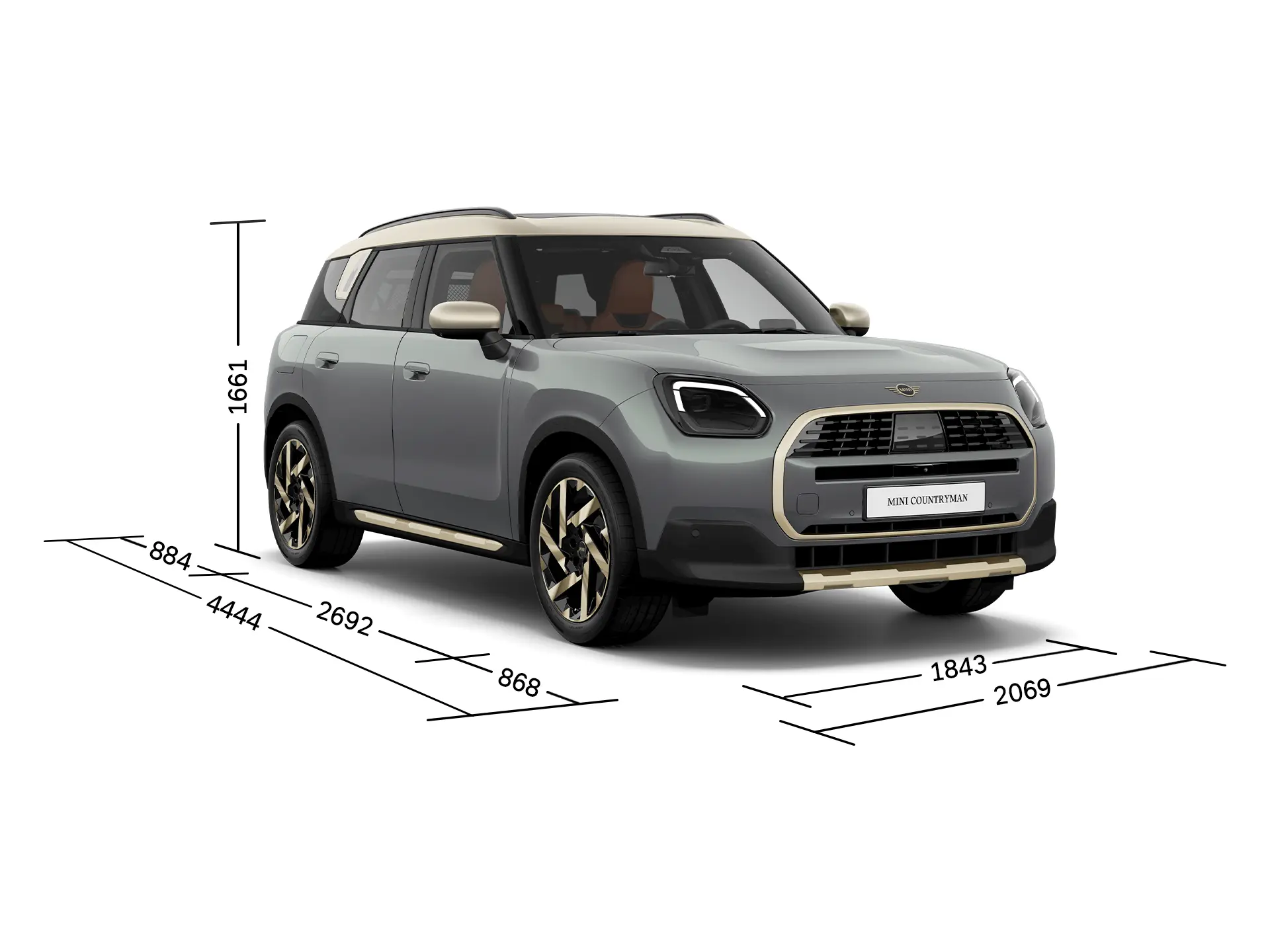 MINI Countryman - vooraanzicht met afmetingen