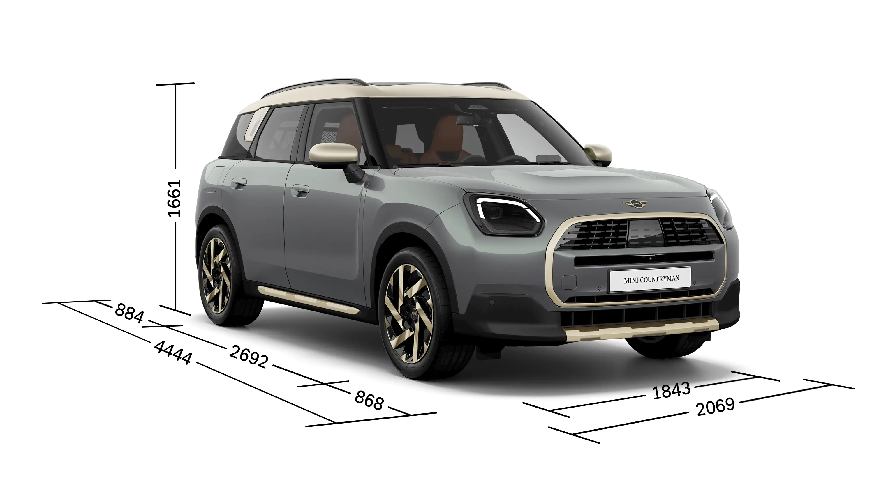 MINI Countryman - vooraanzicht met afmetingen
