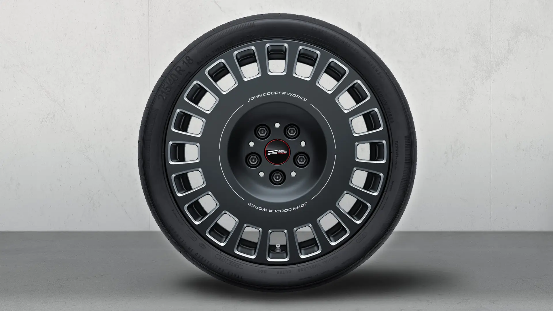 Jantes alliage John Cooper Works 18" rayon Rallye 964 pour l’été, ensemble complet en bicolore Midnight Grey, finition diamantée.