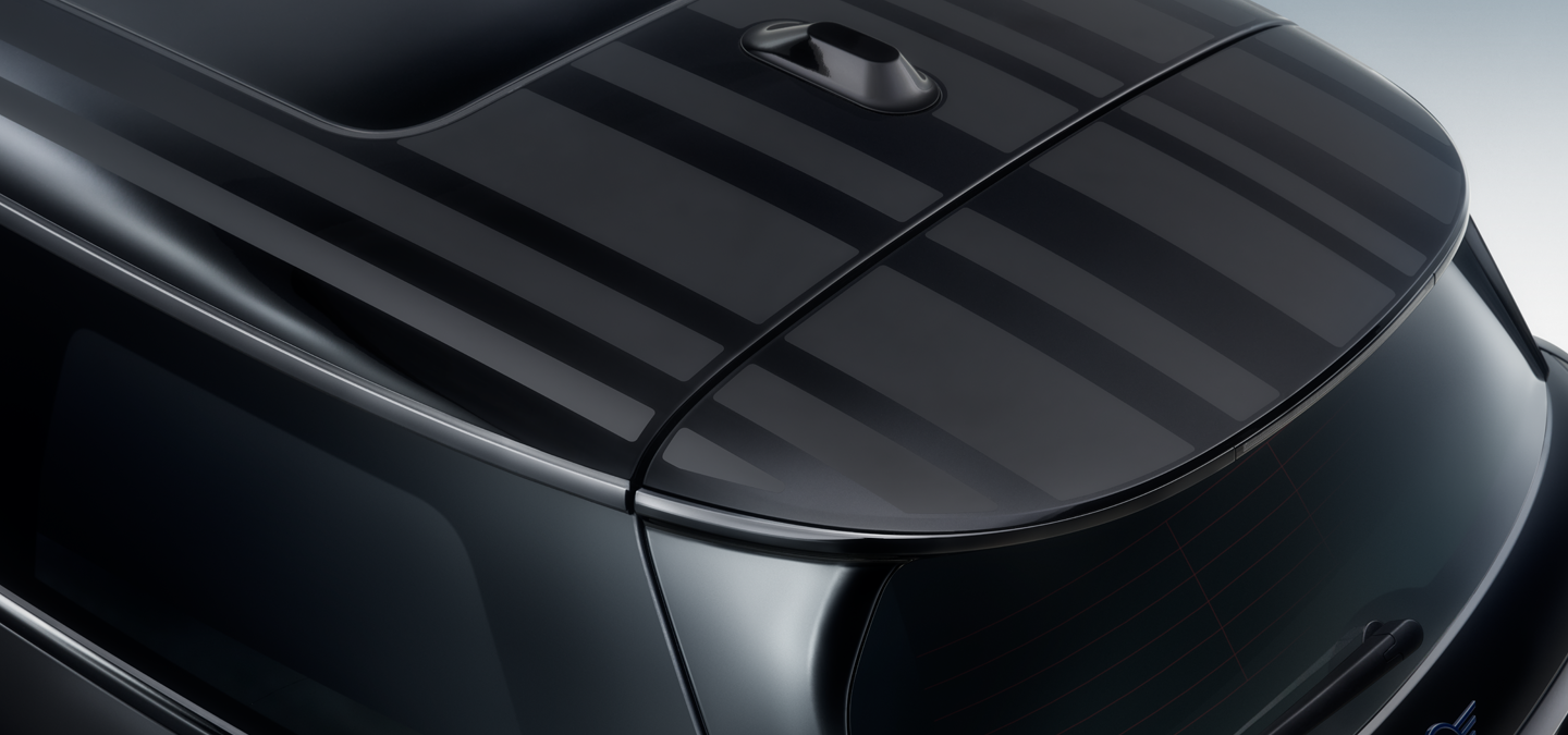 Detailweergave vanuit vogelperspectief van het MINI Paul Smith Edition contrasterende dak in de kleur Black met unieke interpretatie van strepen