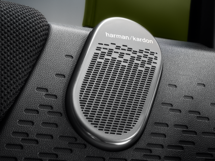 Detailweergave van het MINI Paul Smith Harman Kardon geluidssysteem