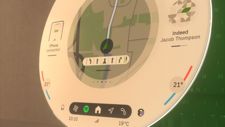 MINI rond display met details van het navigatiescherm en de bedieningselementen
